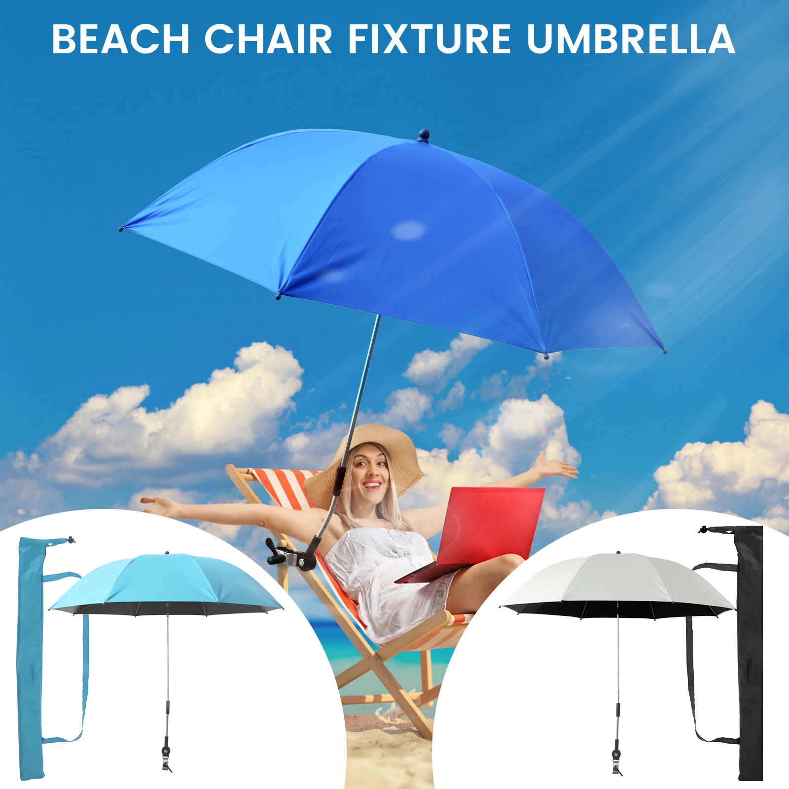 Description Picture 2 of itemBeach Umbrella with Universal Clamp 360° Adjustable Shade Umbrella 42In Outdoor Umbrella for Beach Camping Chair Wheelchair