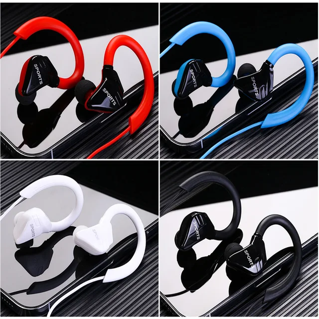 Sports Running Headphones In-Ear Waterproof IPX5 Earphones With 3.5mm Adapter Memory Wire Microphone Stereo Bass Gamer Headset
