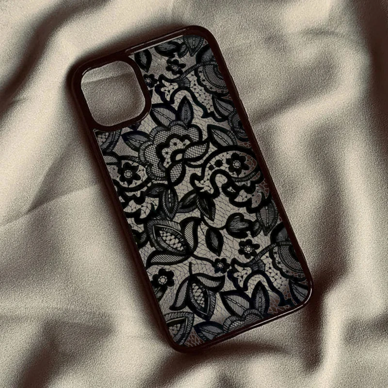 Vintage Luxury Black Lace Phone Case - Elegant Protective Cover