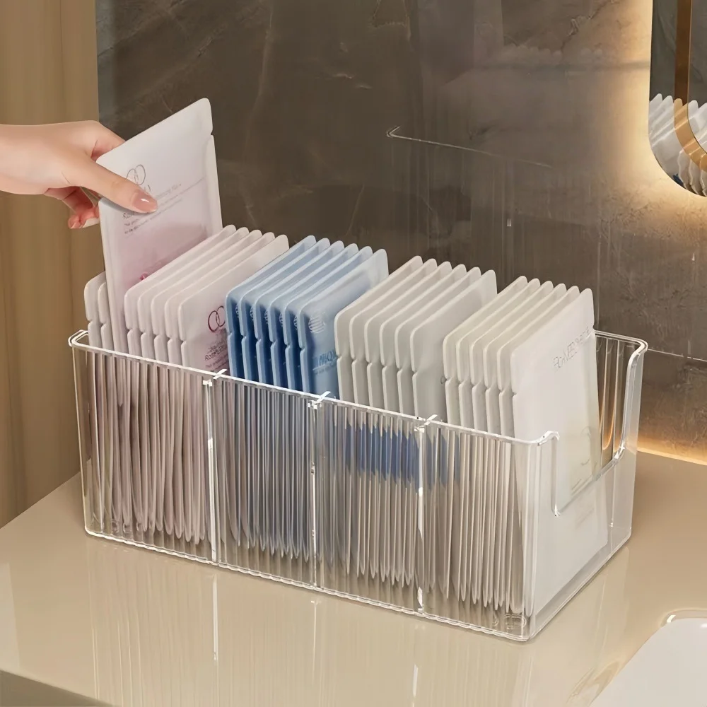 Clear Acrylic Storage Bin with Removable Divider Facial Sheet Mask - Image 2