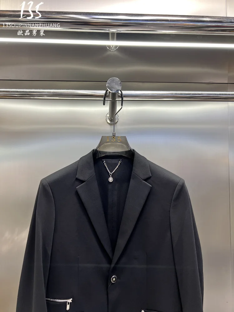 Fashionable Business Casual Suit Jacket Men's 2024 Spring New Zipper Slim Fit Patchwork All-match Long Sleeve Suit Coats