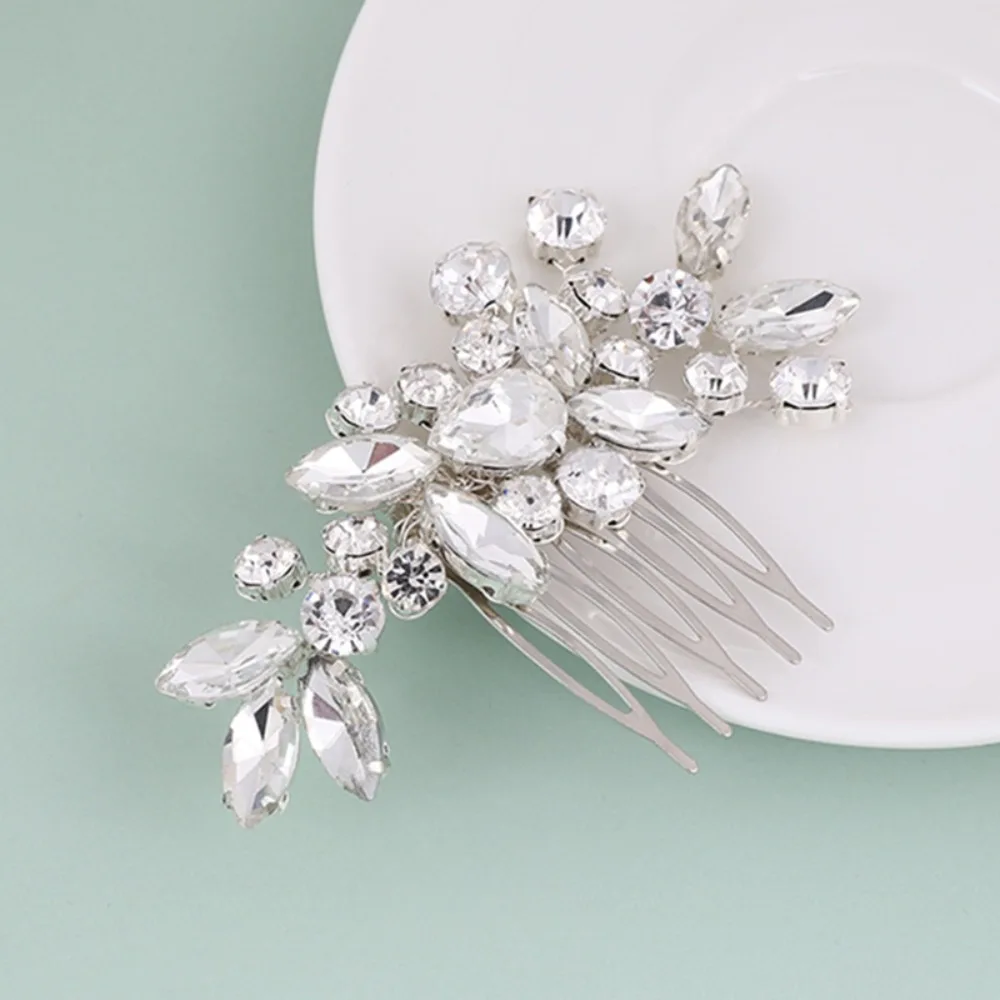 Crystals Wedding Brdial Headwear Rhinestone Silver Leaves Hairpin for Bride Accessories Bridesmaid Side Hair Combs amanda novias