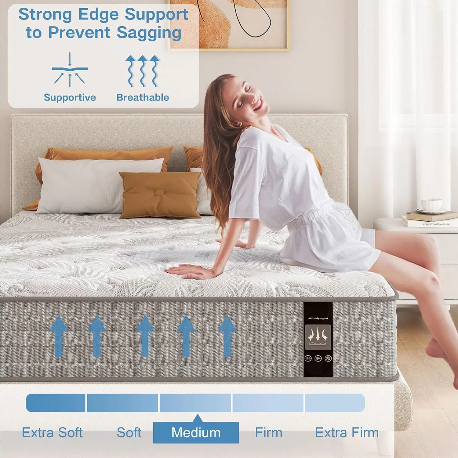 Twin XL Mattress 12 Inch, Hybrid XL Twin Mattress in a Box, Individual Pocket Springs with Memory Foam, Medium Firm