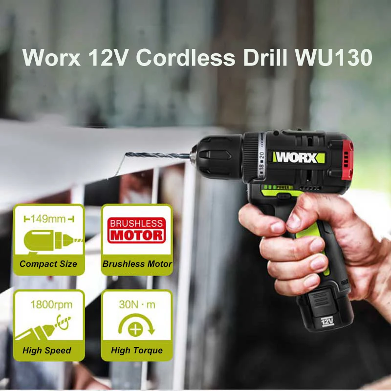 WORX WU130 WU130X 12V Brushless Motor Drill Cordless Electric Screwdriver 30N.m 40N.m Power Tools | Инструменты