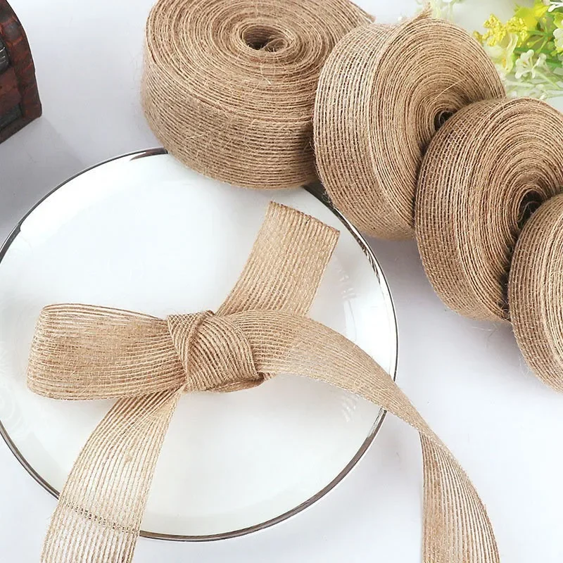 10M 15-50mm Gift Ribbon Natural Jute Ribbon for Bows Christmas Roll DIY Vintage Wedding Apparel Sewing Supplies Ribbons