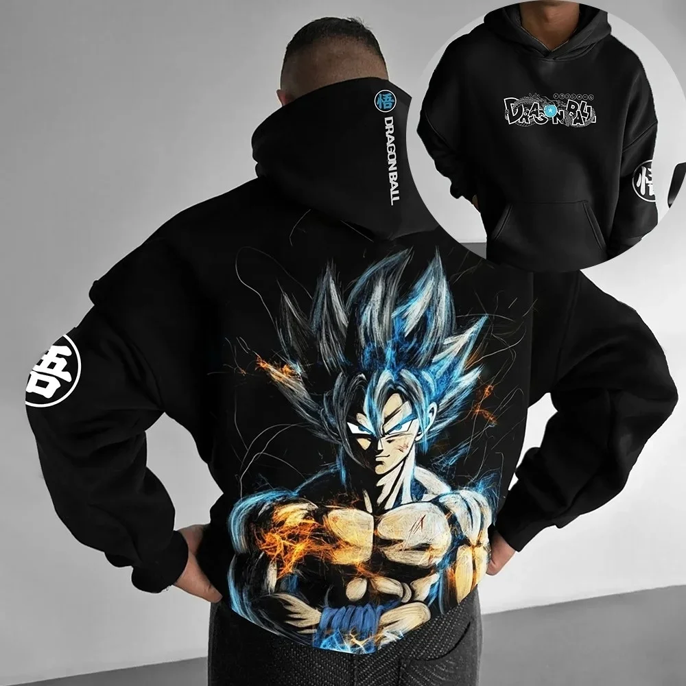 2026 Dragon Ball Retro Anime Hoodie, Super Saiyan Goku Druck Herren Reiner Baumwoll-Hoodie, Lässiger Lockerer Sport-Alltagsstil Y2K-Design – Detail 5
