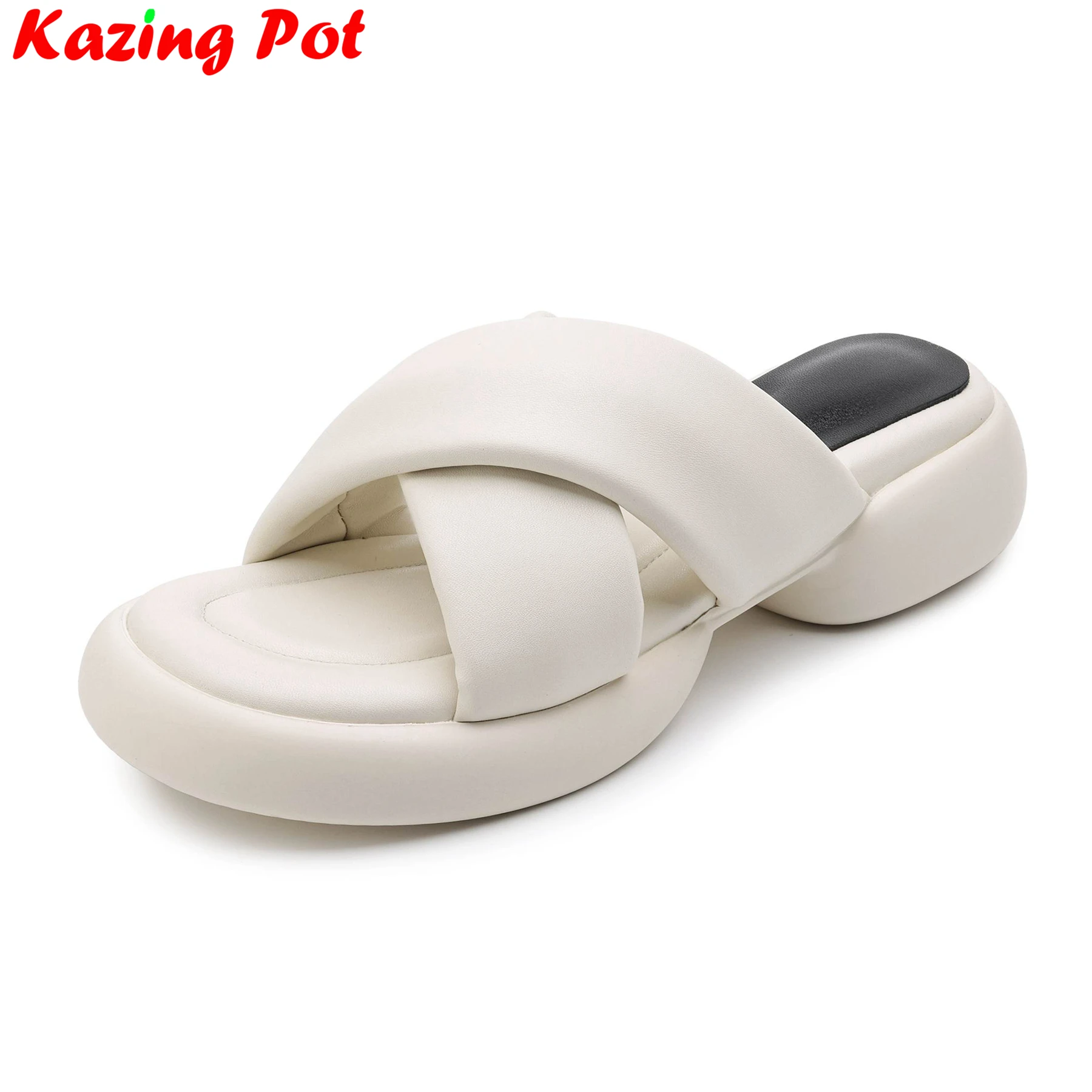 Krazing Pot Soft High Quality Slingback Summer Mules Shoes Med Heels Brand Dating Casual Comfort Modern Platform Women Sandals