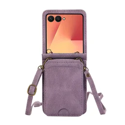 Leather Wallet Crossbody Phone Case with Card Holder and Lanyard - Galaxy Z Flip5 (PURPLE)