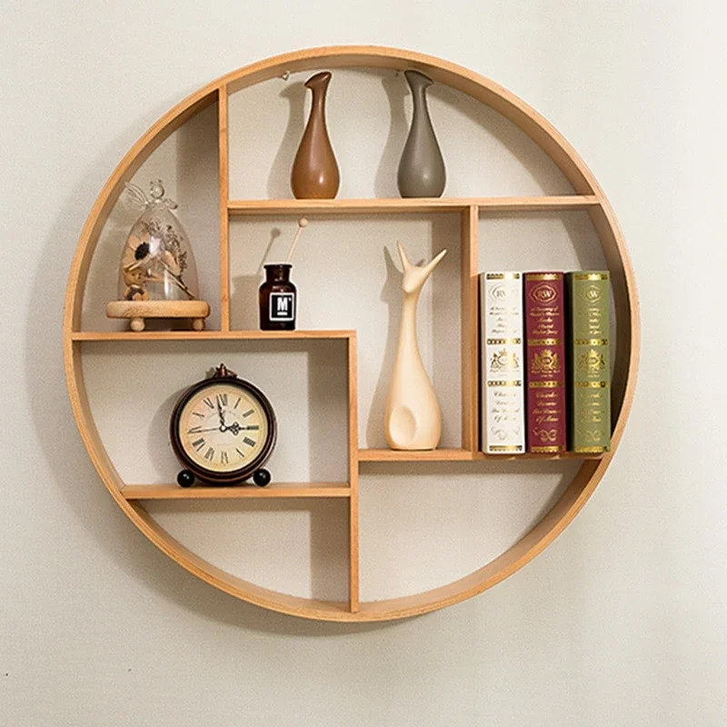 Hexagon Shelf Solid Wood Round On The Nordic Wall Decorative Shelves Grid Storage Rack Living Room Receives Porch Decoration