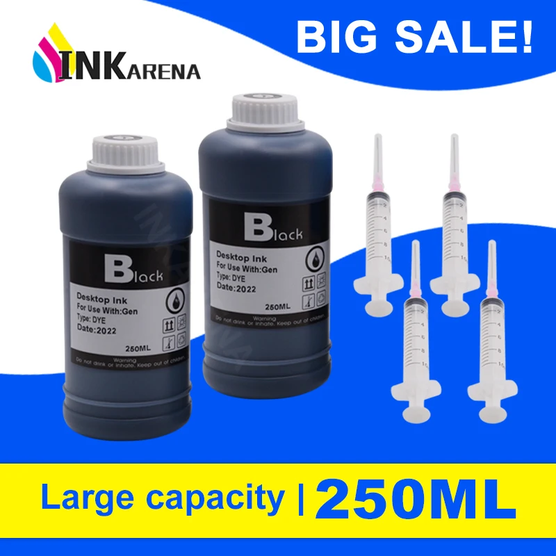 Recheio Dye Kit de Tinta Universal Compatível para hp Canon Epson Irmão Deskjet Impressoras Tanque Cartuchos Tinta Ciss Tinta 250ml Preto