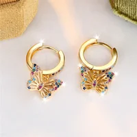 Cute Female Colorful Butterfly Round Zircon Stone Hoop Earrings Gold Color Unique Girlfriend Gifts Wedding Jewelry For Women 2