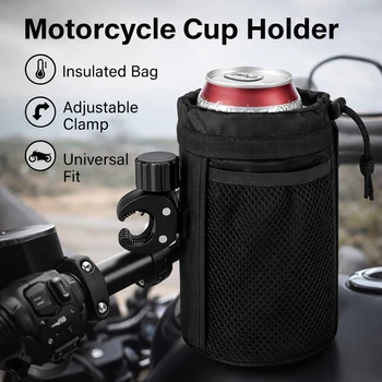 Borsa porta bicchieri isolata per moto, organizer universale per bottiglie da manubrio con morsetto regolabile per scooter e bici da consegna