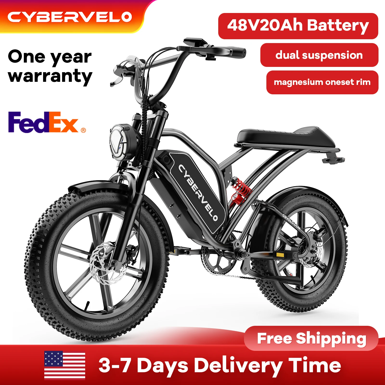 Cybervelo Outdoor Electric Bike for Adults,20"Fat Tire All-Terrain, 80Miles 30MPH 1600W Peak for Sand Mountain motorcycle EK11