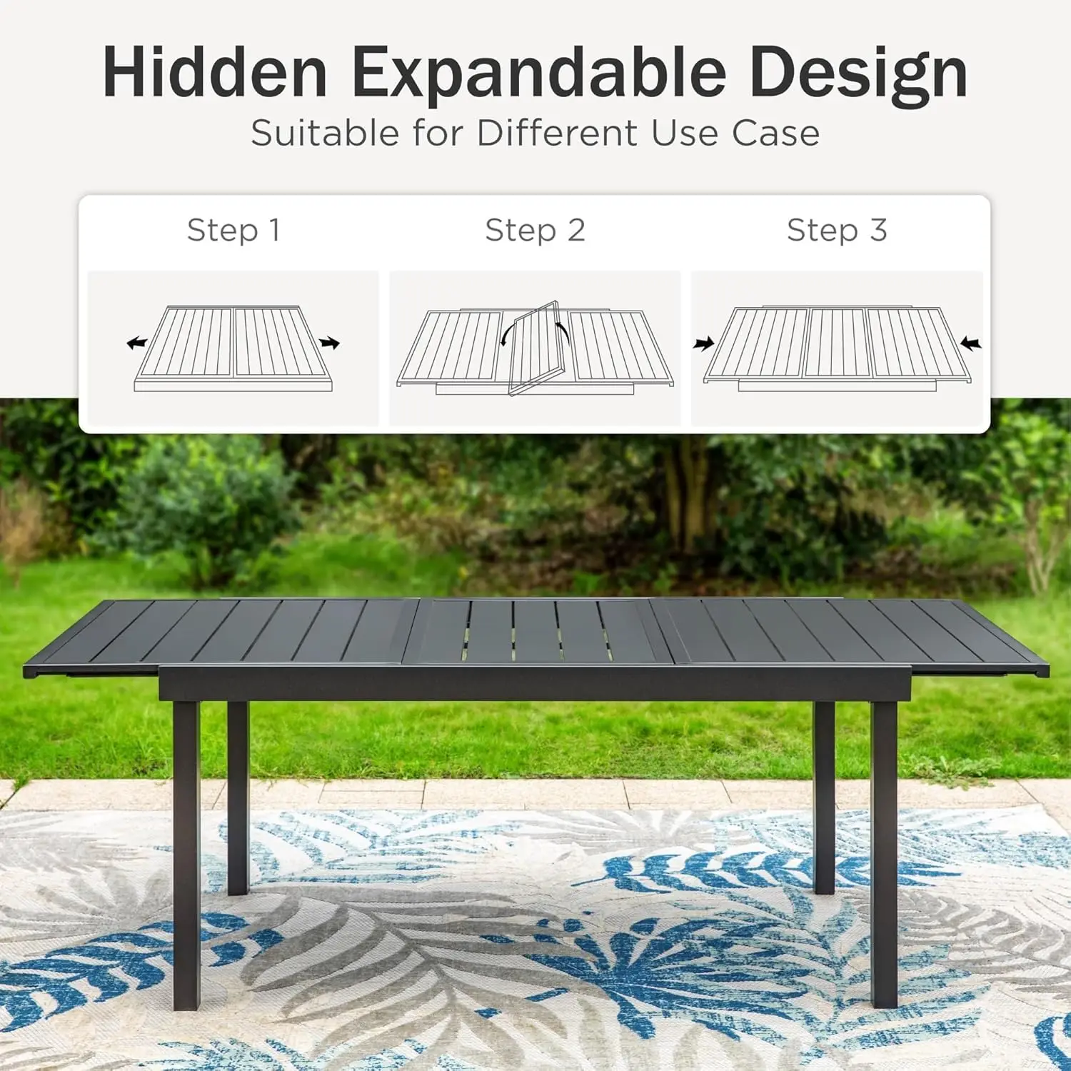 Large Rectangle Metal Wrought Iron Dining Table for 6-8  Expandable Outdoor  Extendable Table Dining Furniture