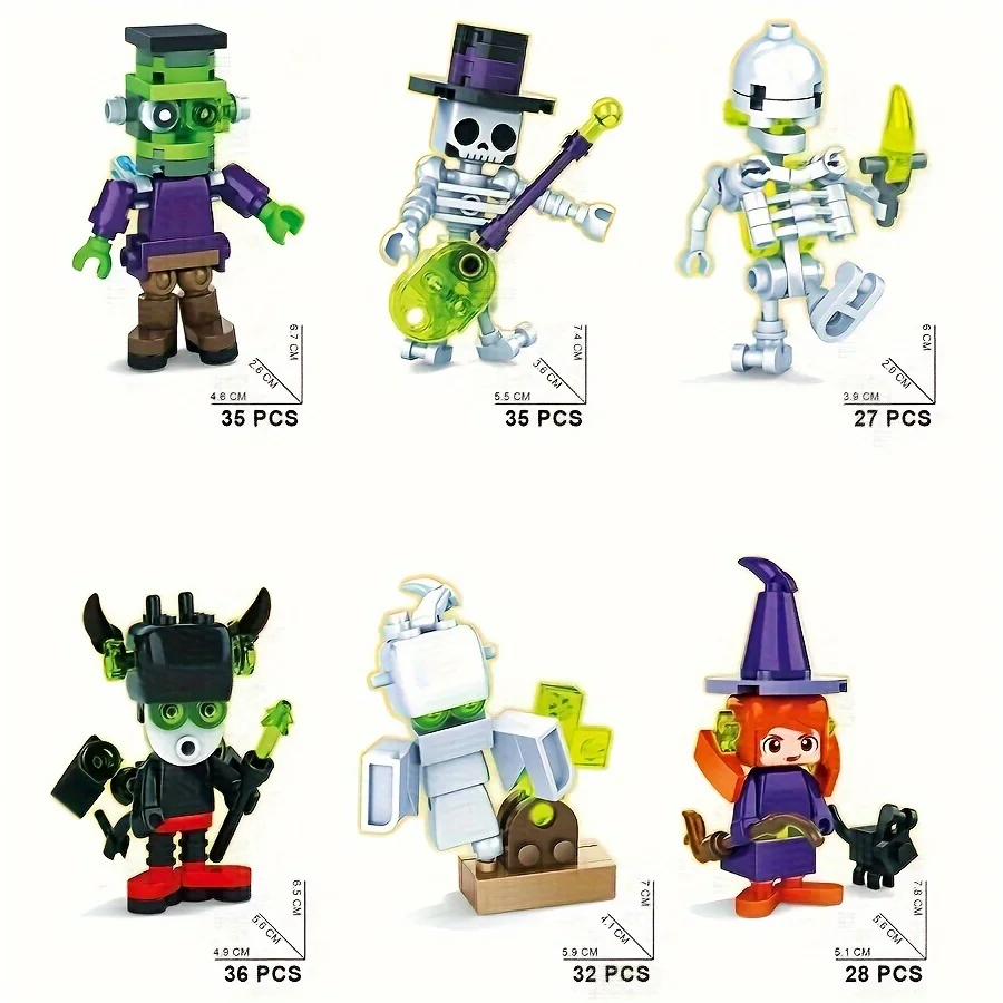 Halloween micro particle building blocks desktop decoration, self-assembly, haunted house model decoration toys, 12 styles a set