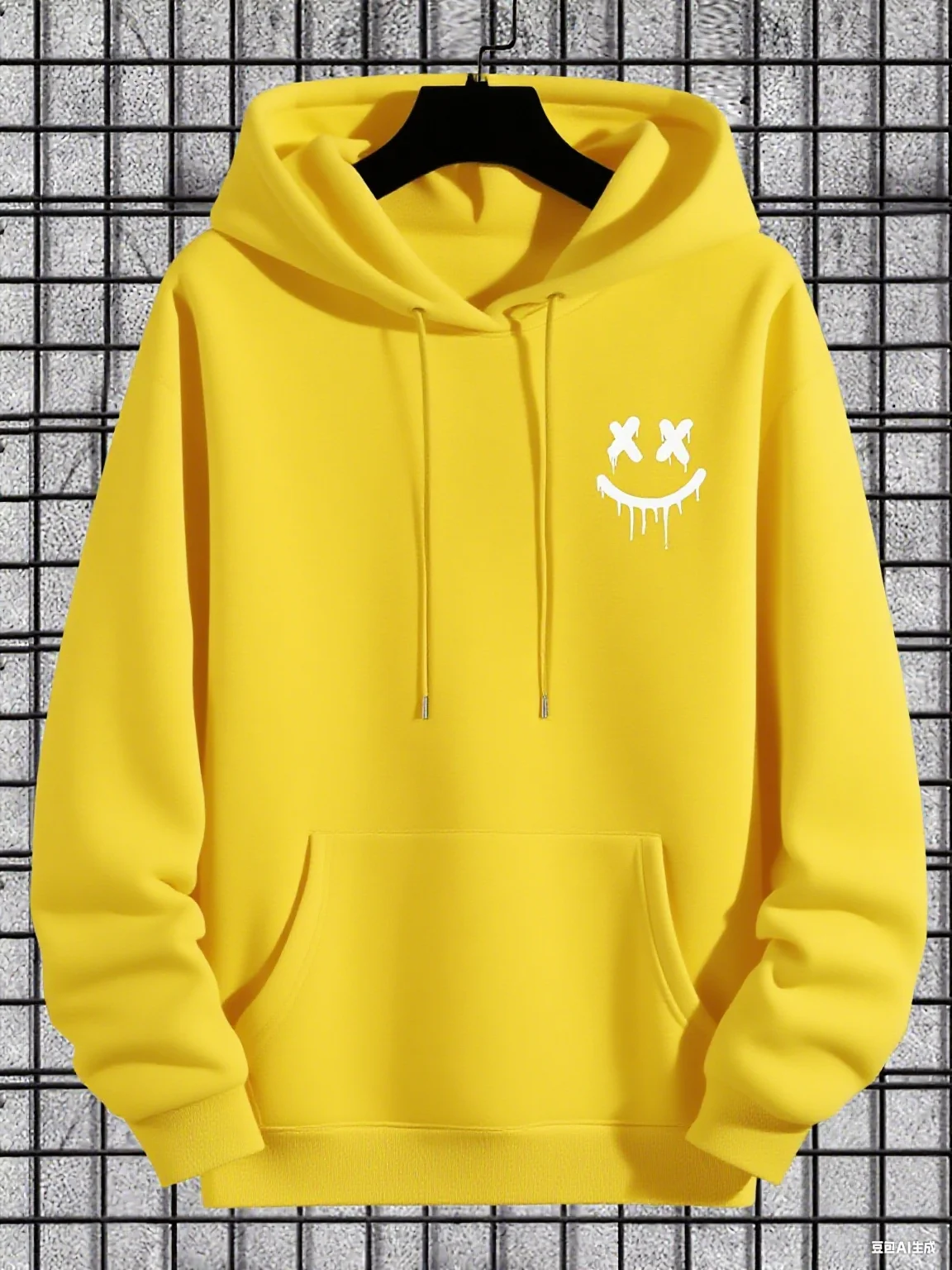 Men's Casual Hoodie with Geometric Face Design