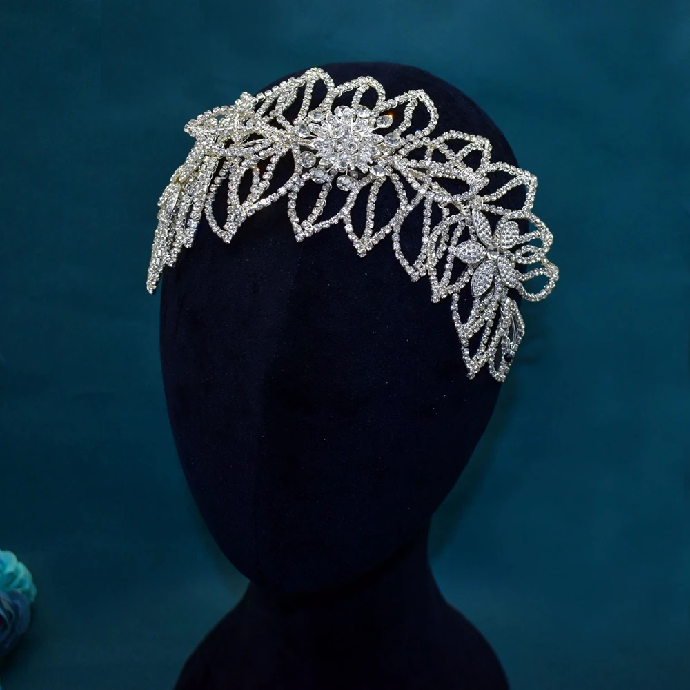 

Блестящие головные уборы для подружки невесты DZ011 с искусственными стразами, цветочные барочные повязки на голову с листьями, аксессуары для волос для невесты