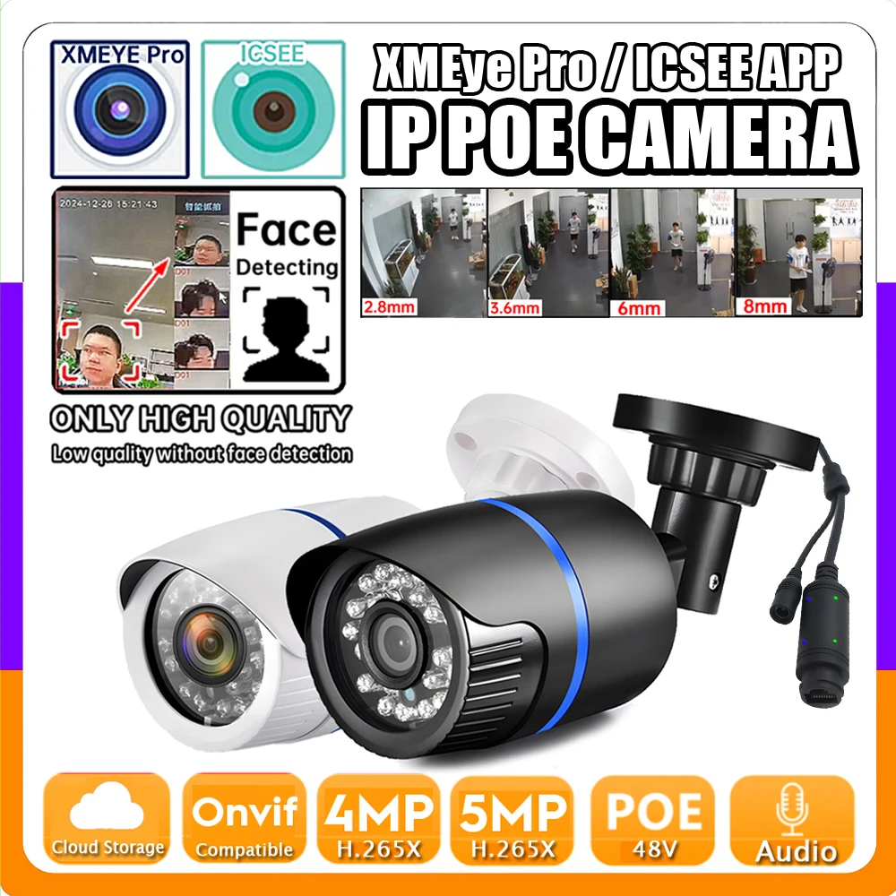 5MP 4MP Audio POE IP Camera H265 HD Full Digital Mic Waterproof Outdoor Onvif Cloud Storage Ai Face/Motion Detection ICSEE XMEYE 1