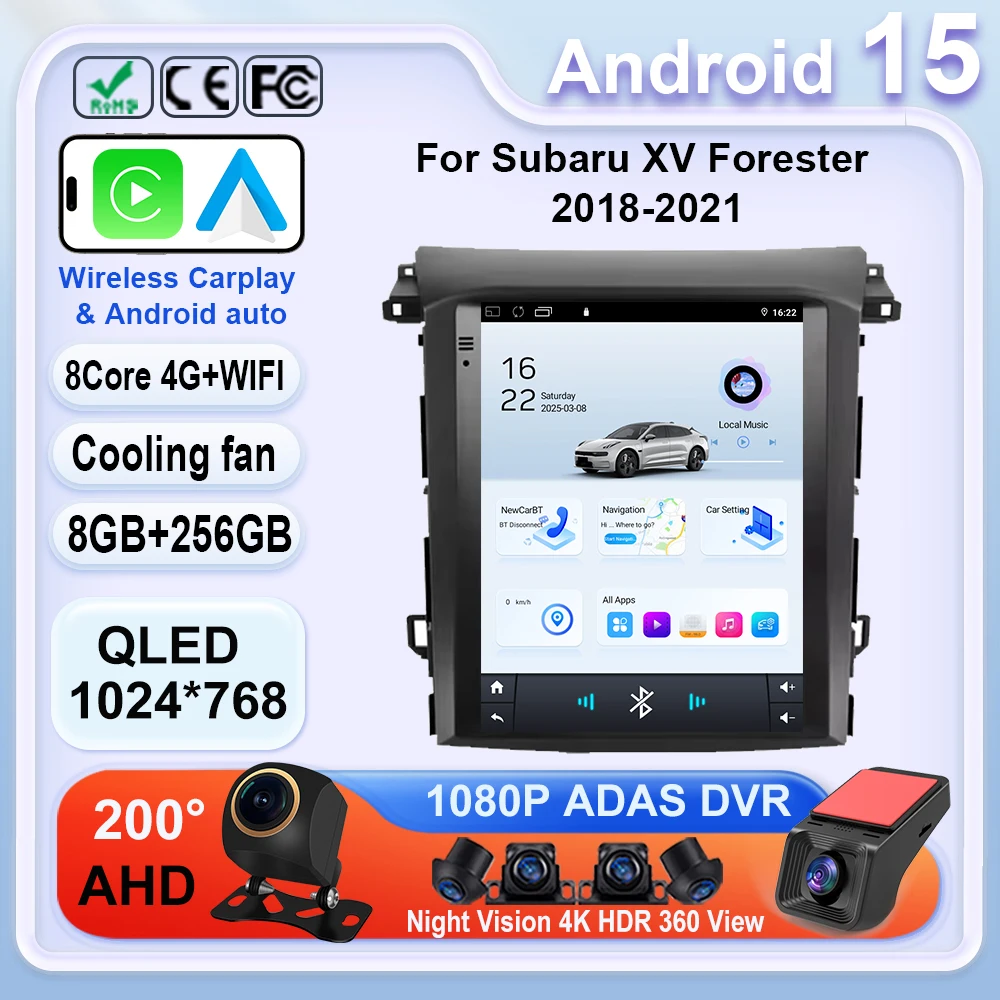 9,7 Zoll qled für Subaru xv Förster 2011-2016 Autoradio Android 14 4g WLAN Carplay Stereo 2 Din kein DVD-Player GPS-Navigation