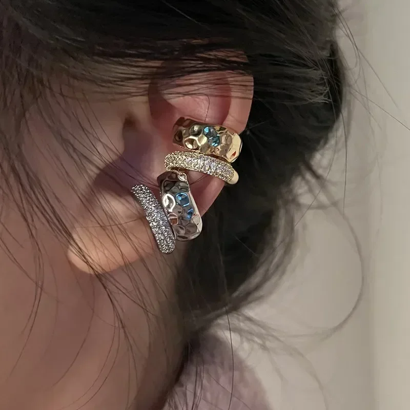 Zircon Double-layer Ear Cuff No Piercing Earring Punk Metal Geometric for Women Y2K Jewelry