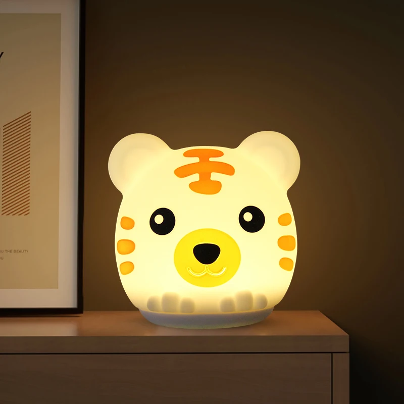 

LED Night Lights Cute Tiger Silicone USB Rechargeable Lamp Bedroom Colorful Night Companion Lamp Portable Gift for Kids