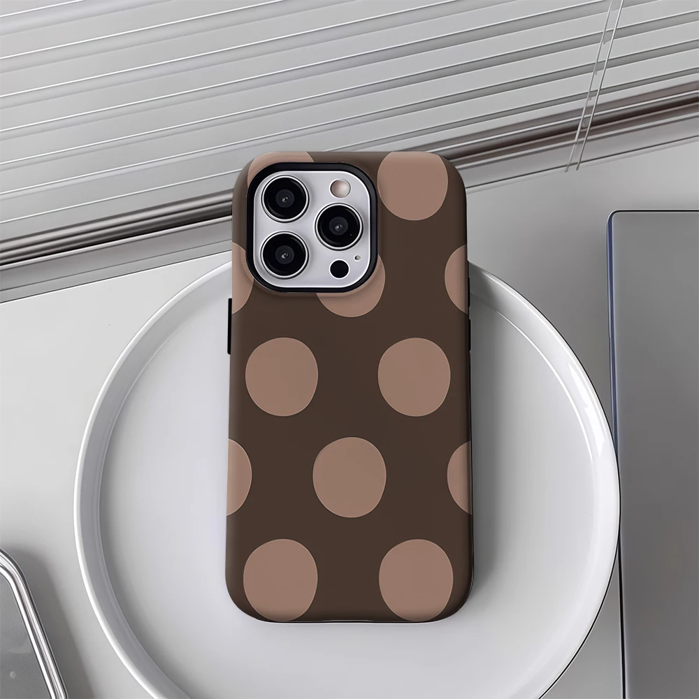 Luxury Double-layer Brown Dotted Phone Case with Background Design