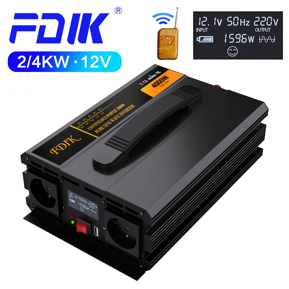 FDIK Pure Sine Wave Inverter 12V 220V Converter 2KW 4KW With Remote ...
