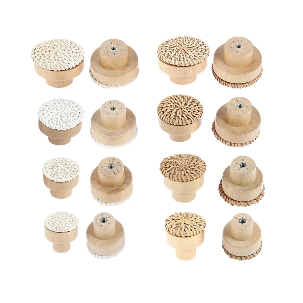4pcs Rattan Knob w/screw Woven Wicker Round Wood Handle Furniture Pull 30/35/40/45mm Natural Eco-frinedly Exquisite White Coffee Furniture Knobs