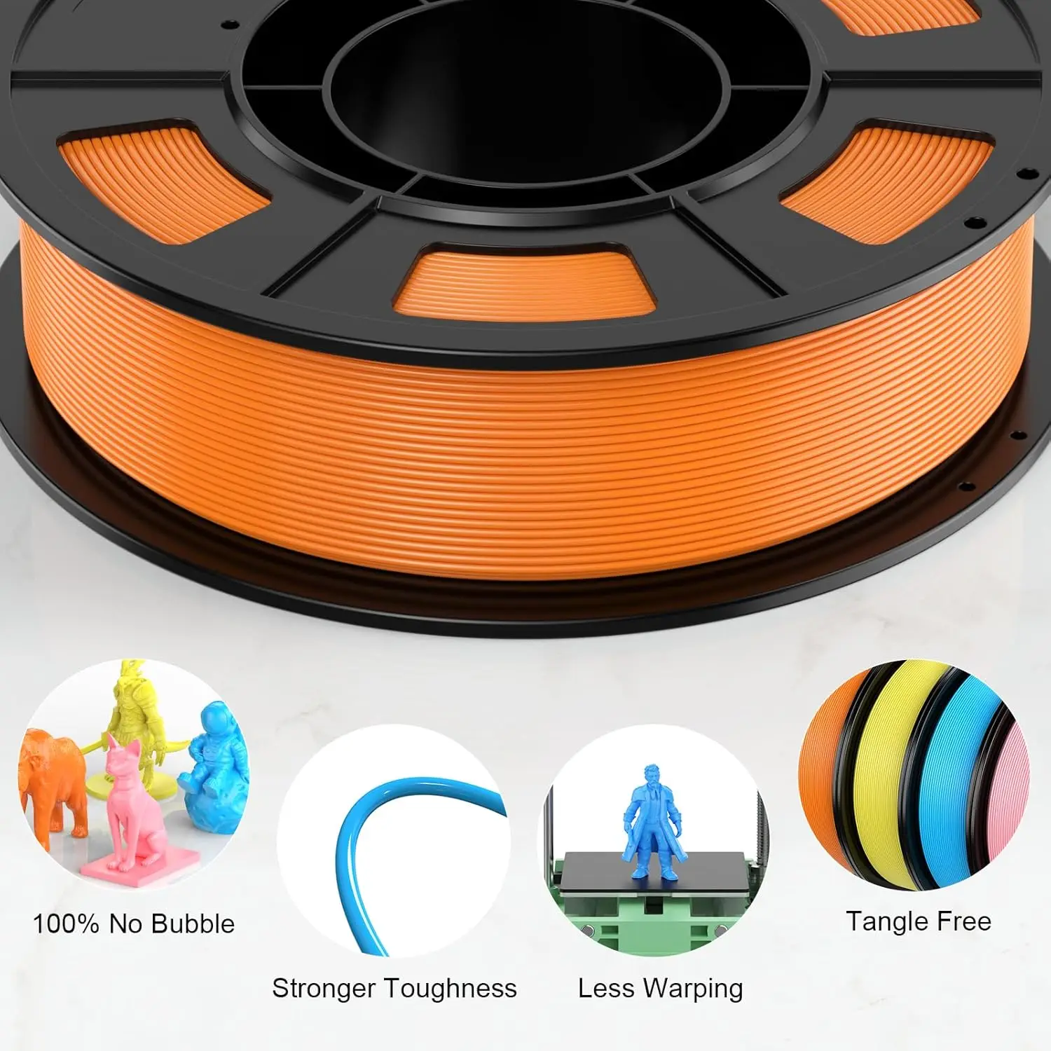 고속 1.75mm 래피드 PLA 필라멘트 번들 1KG 총 4가지 색상 250g 재사용 가능한 스풀 ±0.02mm 정밀도