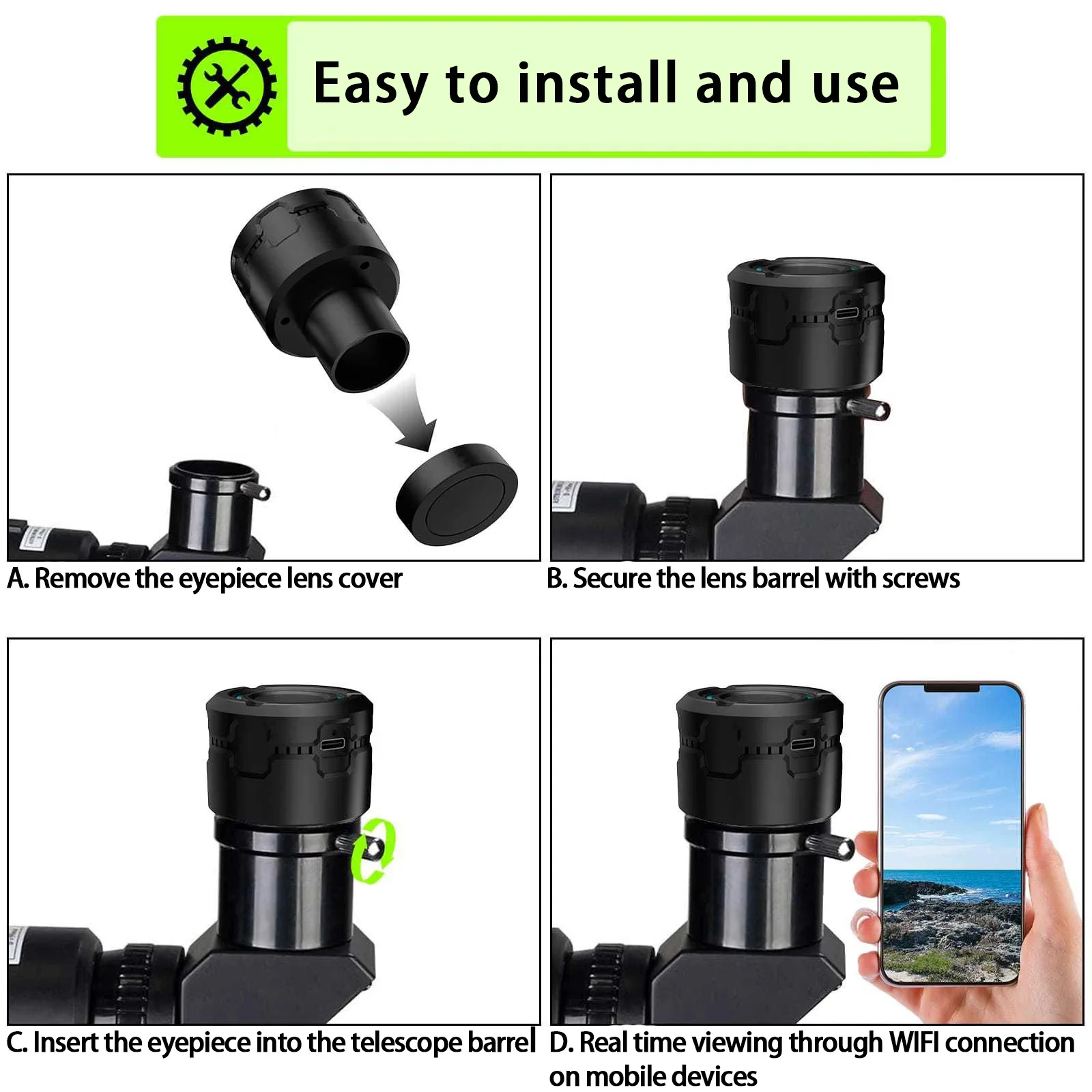 Smart Telescope WIFI High-definition Electronic Eyepiece 5-megapixel Full-color Bird Watching Mirror For Mobile Viewing