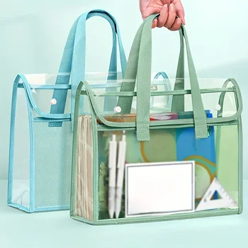 1 cartella portatile trasparente impermeabile di grande capacità, borsa per archiviazione espandibile, borsa per documenti autoadesiva in PVC per ufficio