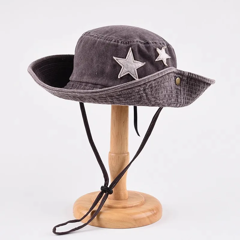 Hot Sale Punk Stars Bucket New Summer Y2K Star Pink Retro Big Brim Outdoors Sun Protection Girl Cowboy Hat Casual Jazz Cap_senzul.com