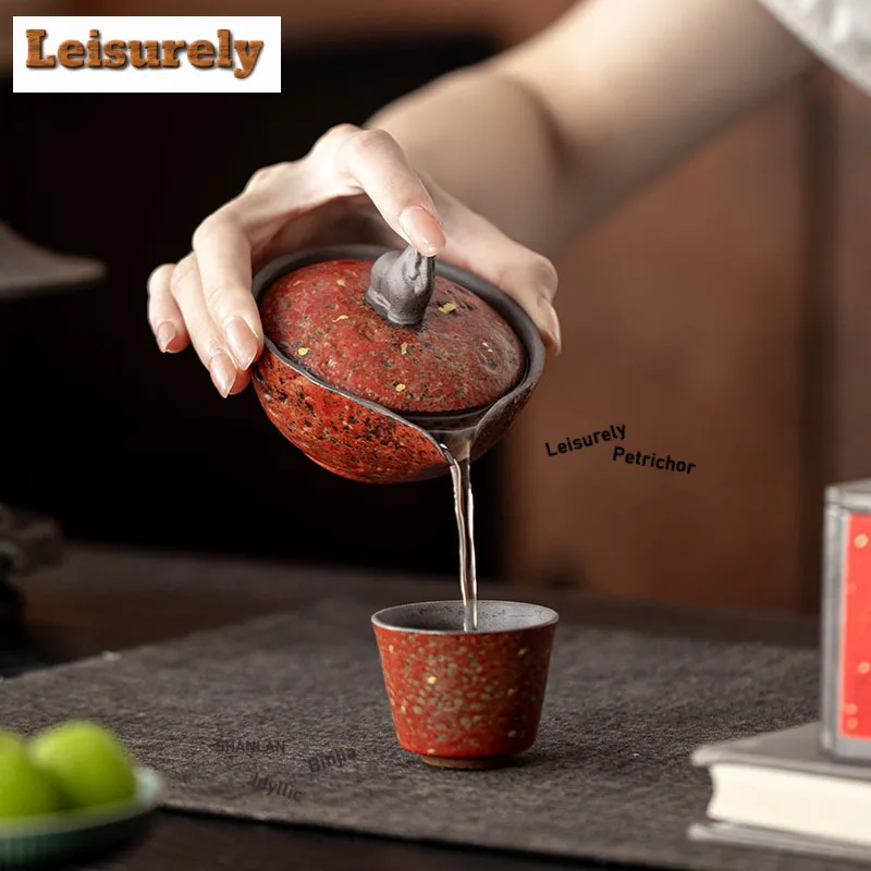 100ml Sprinkle Gold Small Horse Red Teapot Traditional Tea Infuser Pot Tea Making Kettle With Strainer For Tea Craft Accessories