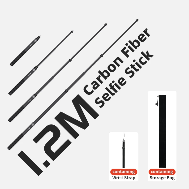 Carbon fiber 1.2m selfie stick for Insta360 and other sports cameras 4