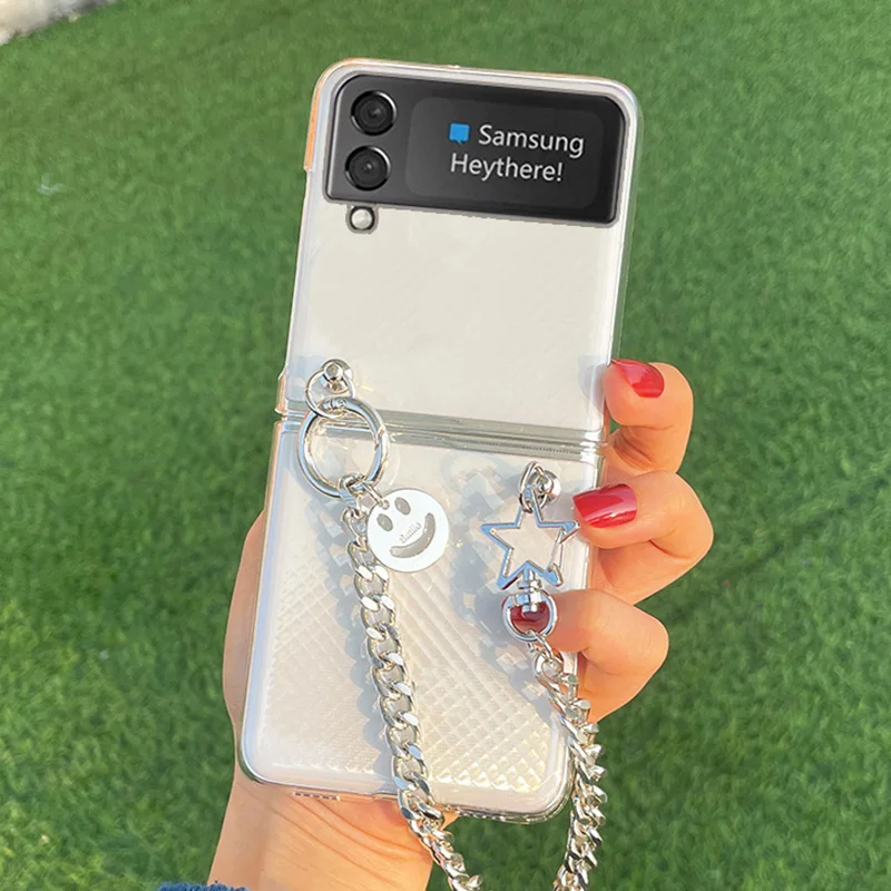 

Чехол для Samsung Galaxy ZFlip3, креативные прозрачные чехлы с серебряными звездами и сердцем, ремешок для Z Flip 3, чехол для Samsung F7110