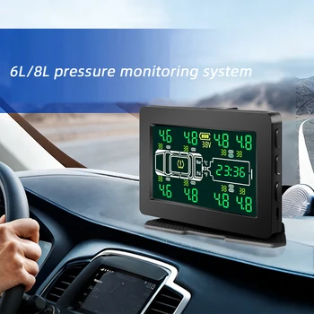 Sistema di Monitoraggio della Pressione degli Pneumatici per Camion e Auto, TPMS Solare con 6/8 Sensori Interni ed Esterni, Display LCD, Allarme Pneumatici, Tester Automatico