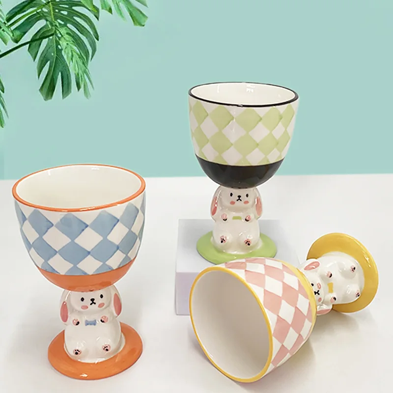 

Rabbit Stemcup Cute Hand-painted Three-dimensional Hand Pinch Mug Irregular Large Capacity Coffee Cup Kawaii White Porcelain