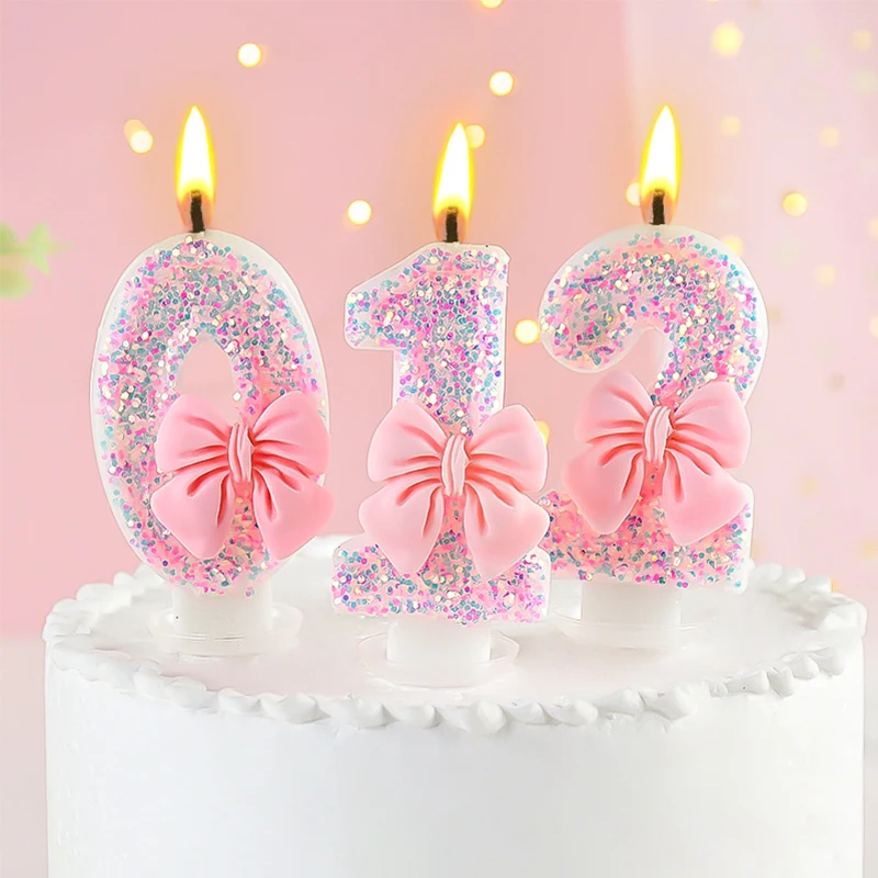 Candele Di Compleanno Rosa Per 26° Anno - Set Con Numeri Glitterati E Fiocco Di Perle E Candeline Sfumate - 4