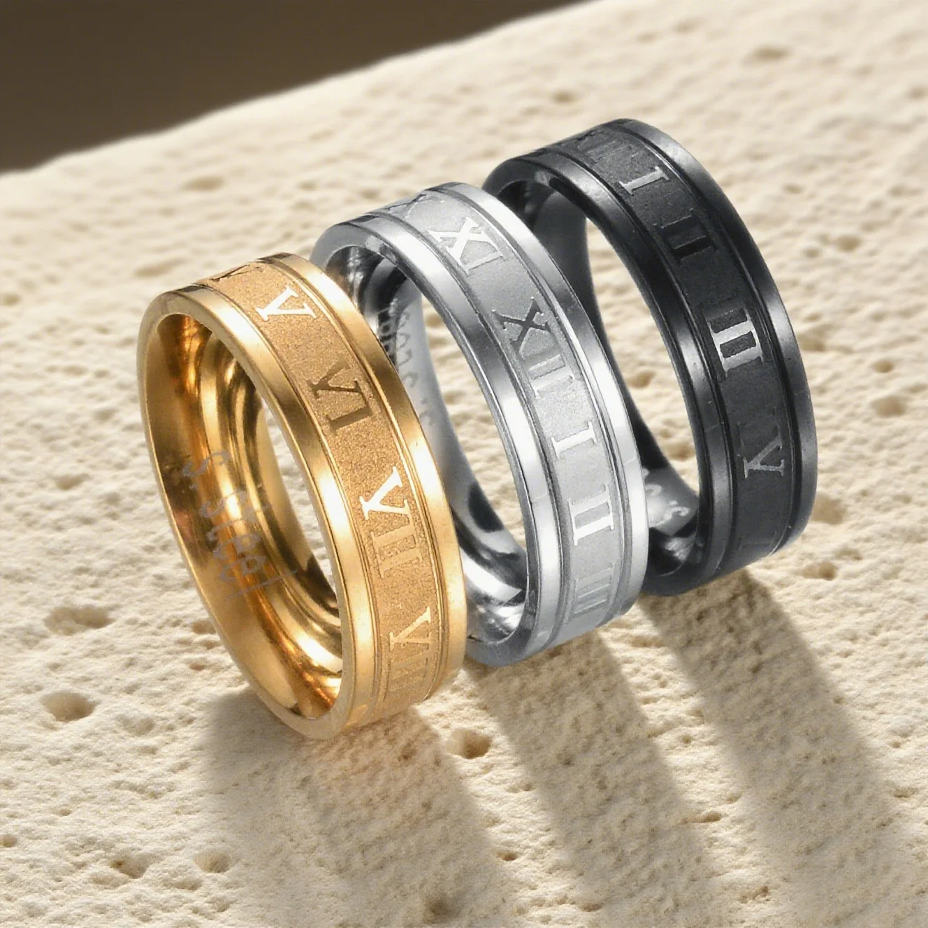 Kissmoon Stainless Steel Roman Digital Men Women Ring Jewelry Banquet Party Gifts