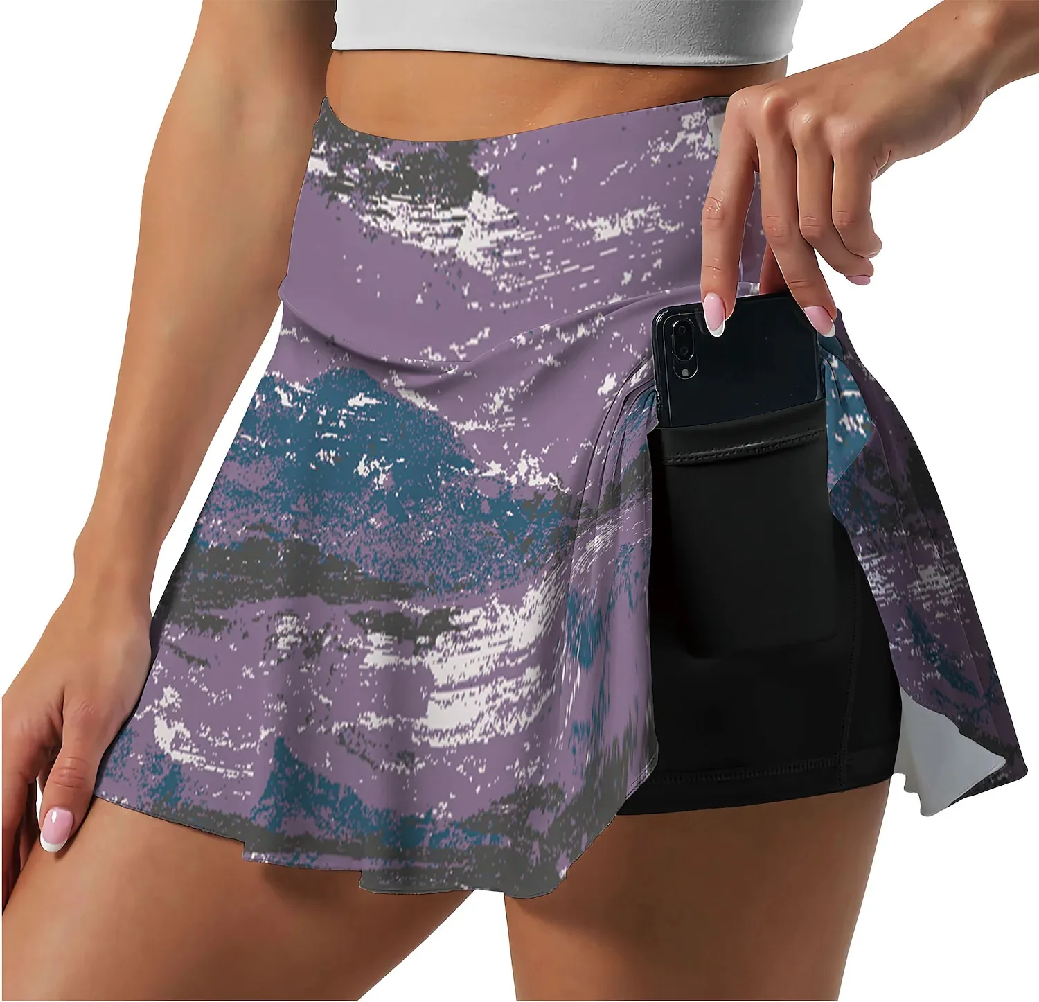 

Women's High Waist Fitness Skirt Yoga Pleated Skirt Double-Layer Tennis Golf Skirts With 2 Pockets Anti-glare Sportswear