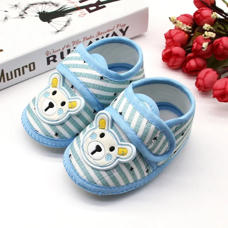 Summer Baby First Walker  Cartoon Cotton Shoes Bear Pattern Stripes Casual Sneakers Newborn Soft Sole Toddler Shoes 0-18M 1