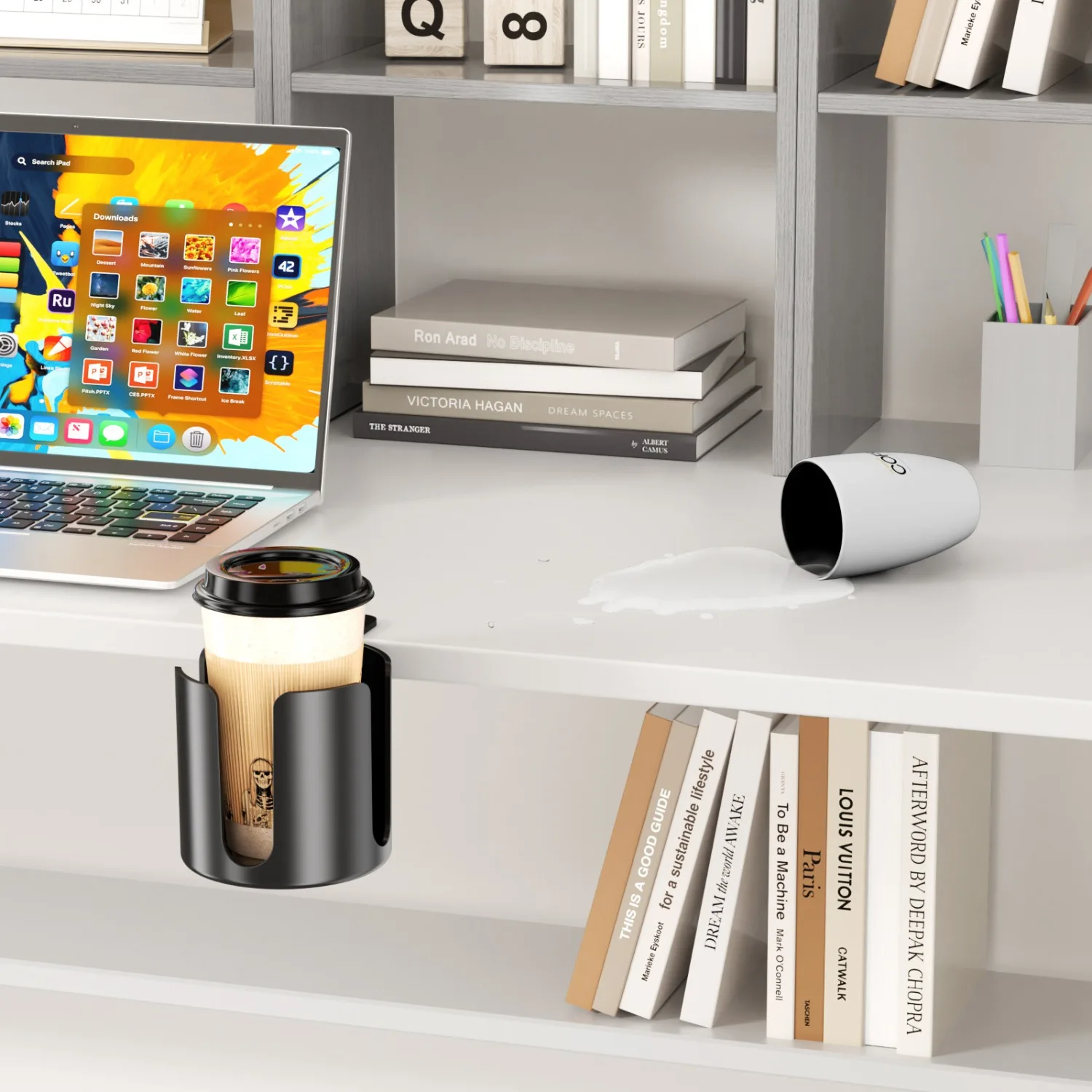 Table Edge Adjustable Bracket Cup Storage Rack Holder Stable Clamp for Coffee/Water Cup/Headphone Bookshelf Stand Mount for Home