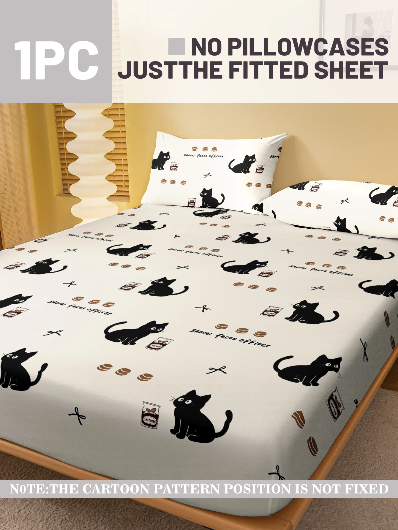 1 Cartoon Cute animal Cat printed matte Fitted Sheet, bedroom printed bed cover, bedding (excluding pillowcases) 2