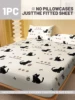 1 Cartoon Cute animal Cat printed matte Fitted Sheet, bedroom printed bed cover, bedding (excluding pillowcases) 2