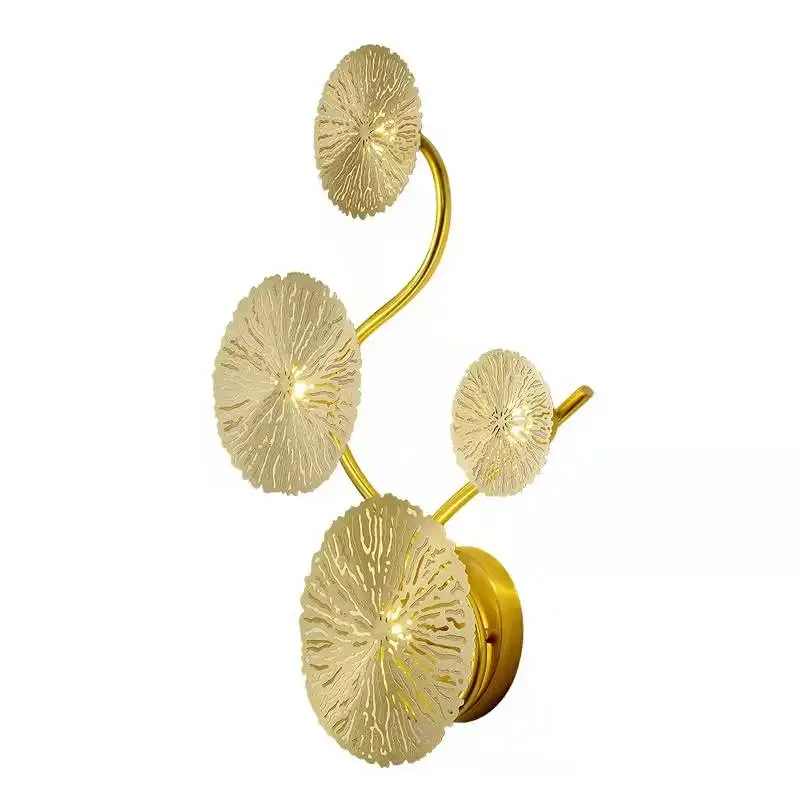 plug in wall lamp Copper Lustre Gold Lotus Leaf Wall Living Room Lamp Vintage Retro Bedside Art Decoration Home Lighting Wall Sconces led wall lights