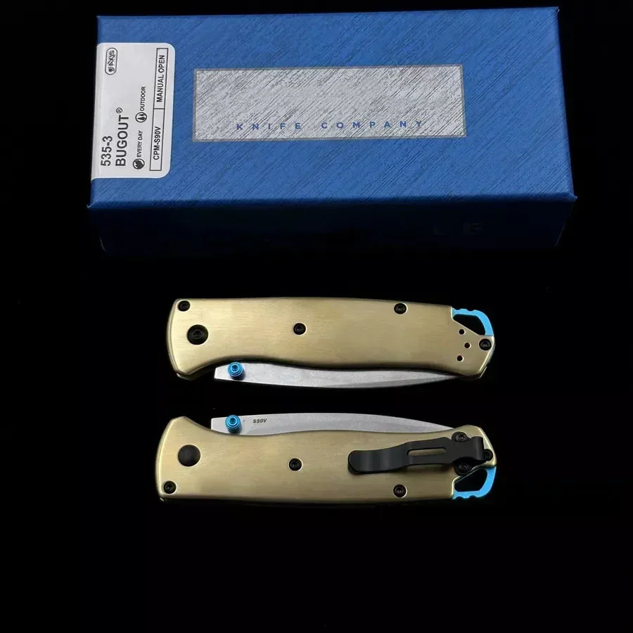 BM BUGOUT 535-3 Brass Handle Outdoor Folding Knife Mark S90V Blade EDC Hunting Camping Tactical Survival Manual Knives 5