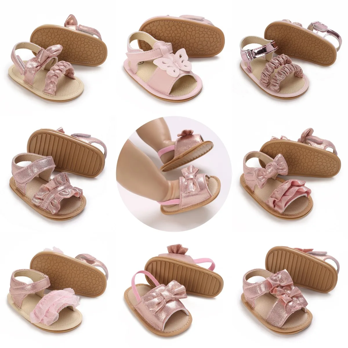 

0-18M Baby Cute Preschool Summer Sandals Pink Princess Casual Soft Rubber Sole Anti slip Single Shoes Girl's Walking Shoes