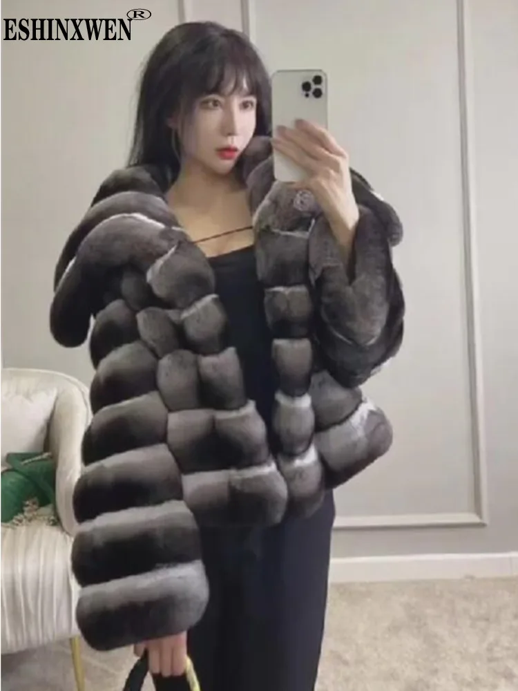 

Eshin Luxury High Quality Folds Patchwork Fur Hooded Coats For Women 2023 Winter Fashion Female New Y2k Tops Clothing TH5606