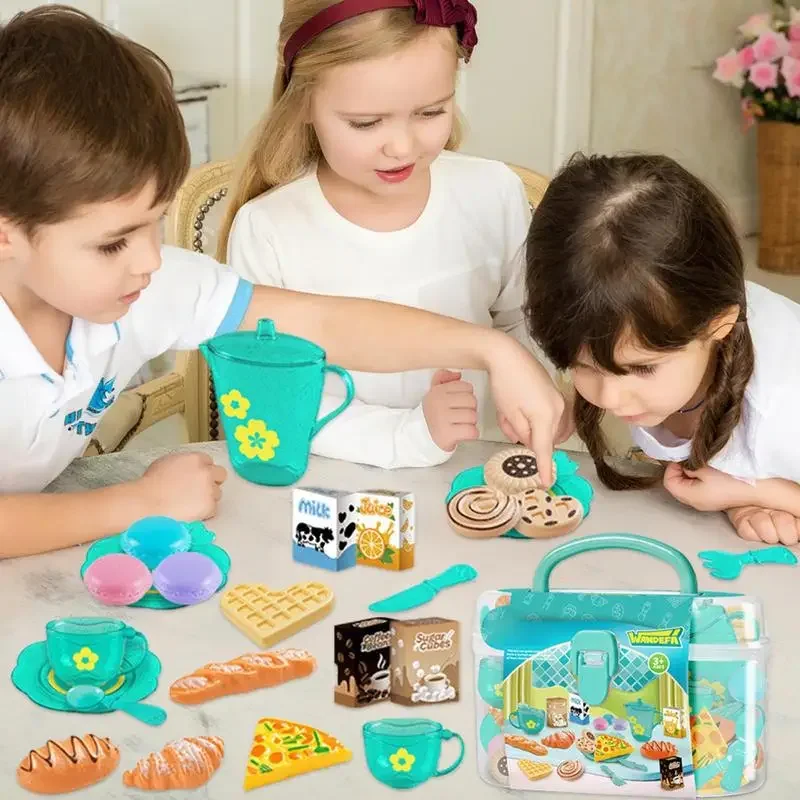 Toy Tea Set For Little Girls Tea Party Set Toys For Kids Girls Pretend Play Kitchen Food Miniature Snack Afternoon Tea Sets Toys