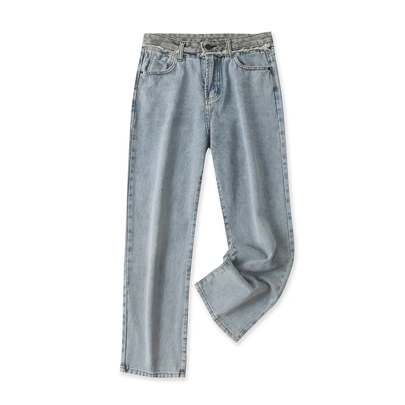 

Contrast High Rise Jeans Fashion Wash Distressed Trousers 15690